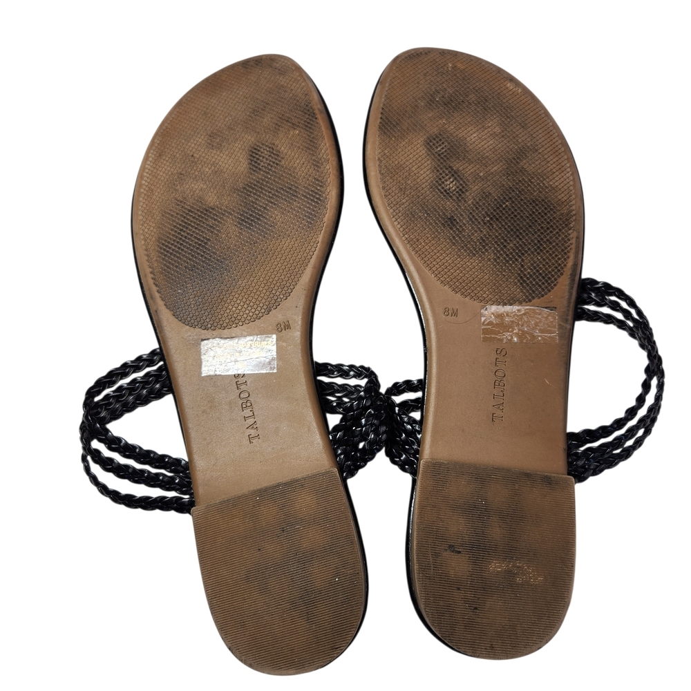 Talbots Braided Thong Sandals Size 8 Black Vegan Leather Slip-On Flat Casual - Picture 6 of 6